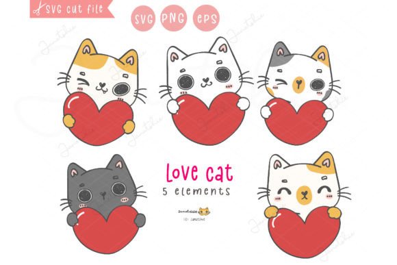 Cute Valentine Cat with Heart Svg: Graphics & Crafts