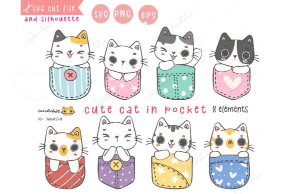 Kawaii Cute Cat in Shirt Pocket Svg for Crafts & Graphics