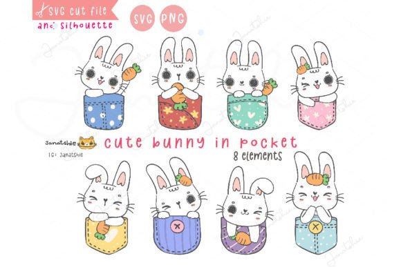 Kawaii Cute Rabbit Bunny in Pocket Svg: Graphics & Crafts